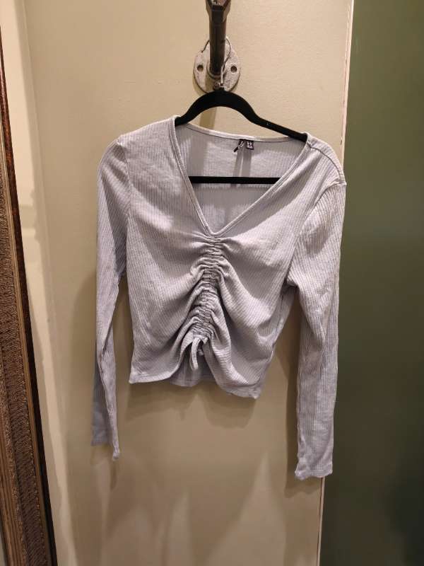 Vero Moda blár ribbed langerma crop top