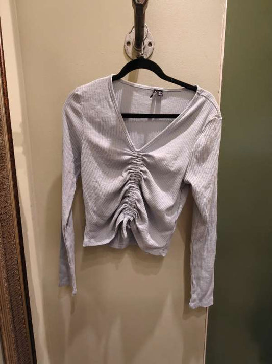 Vero Moda blár ribbed langerma crop top