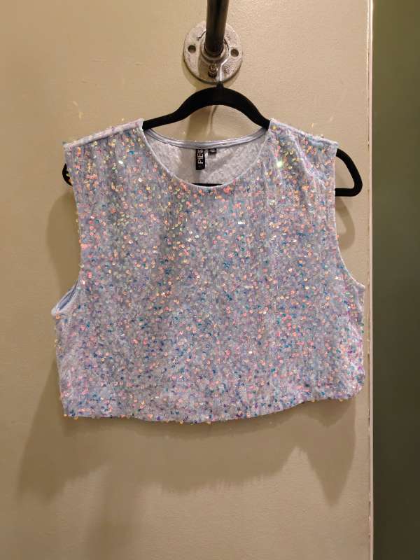 Pieces blár pallíettu crop top