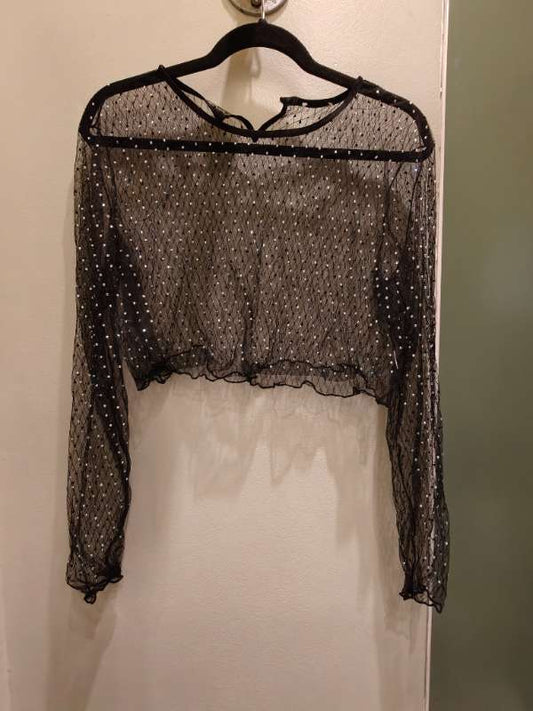 Asos mesh rhinestone crop top, svartur