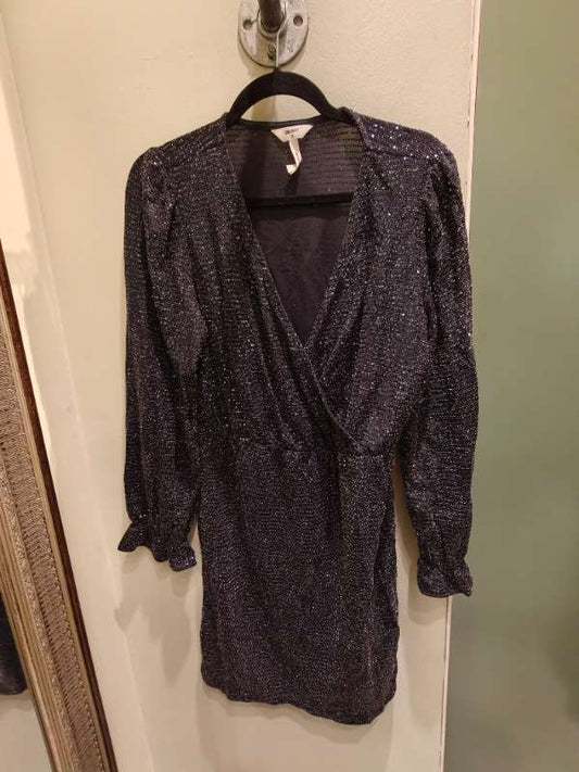 Object glimmerkjóll, langerma, navy blár