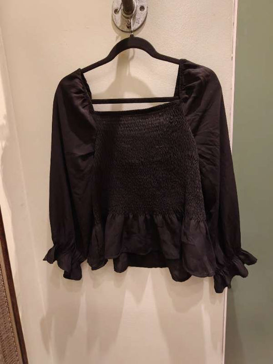 JDY puff sleeve rouched blússa, svört