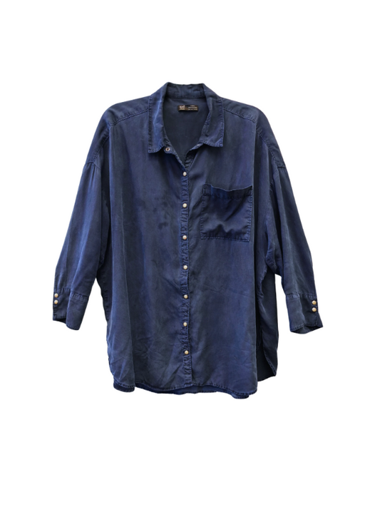 Zara kvarterma skyrta navy blá