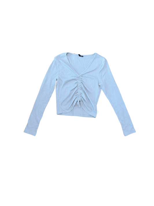 Vero Moda blár ribbed langerma crop top