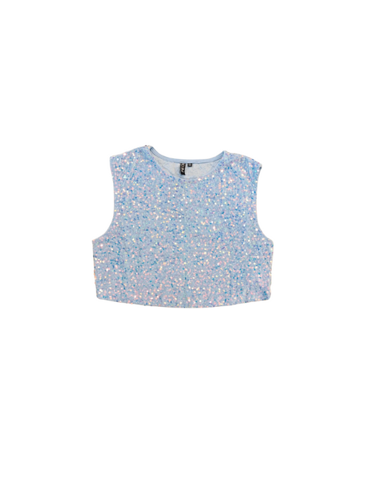 Pieces blár pallíettu crop top