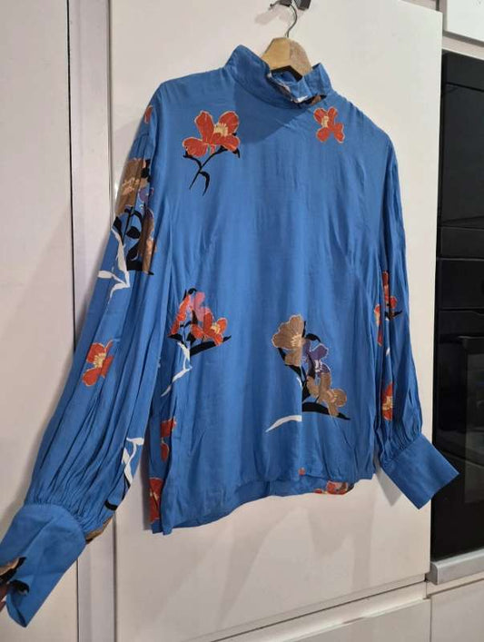 H&M Blue Floral Viscose Blouse