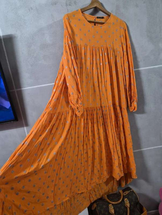 Black Colour Orange Maxi Dress