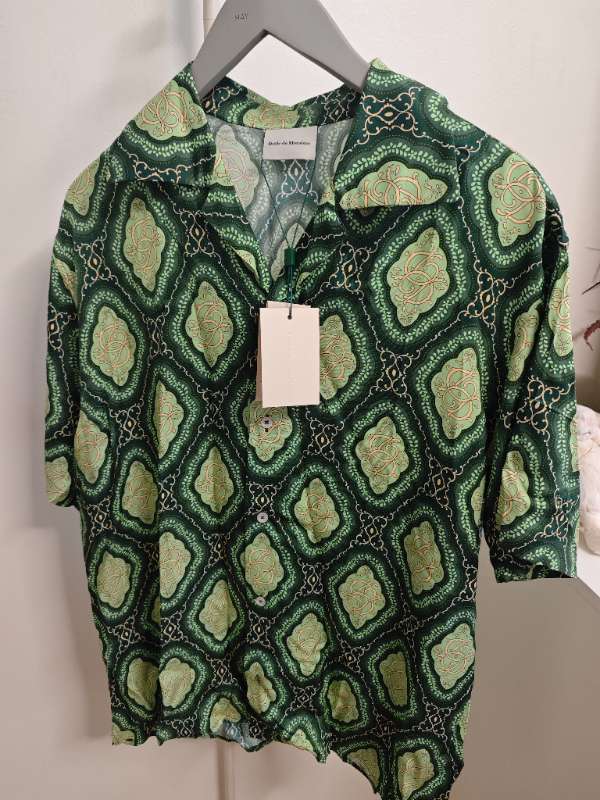 83-Green silk man shirt