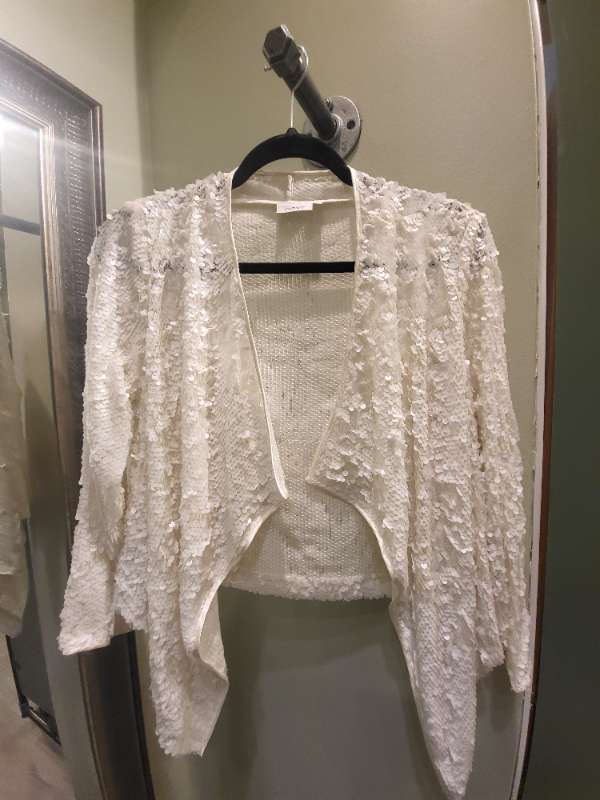 White sequin long cardigan sleeves