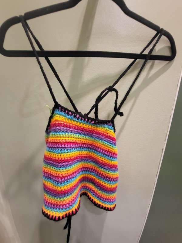 Rainbow handknitted crochet top