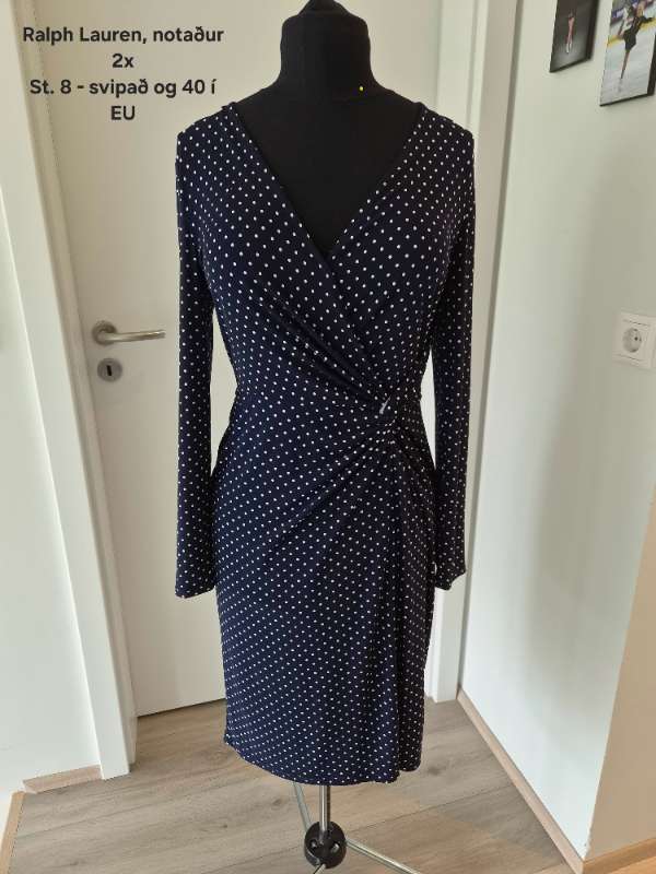 Blár doppóttur Ralph Lauren kjóll, notaður 2x