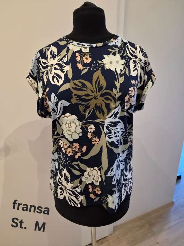 Blár rósóttur fransa toppur