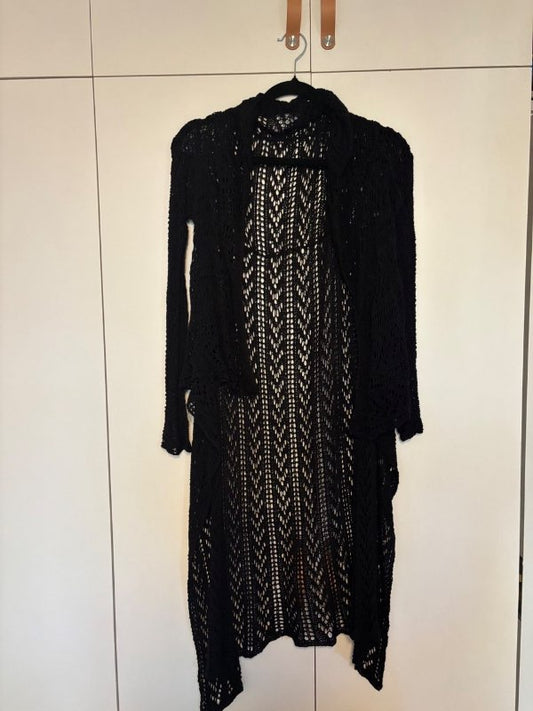 Handprjónuð svört opin peysa / cardigan