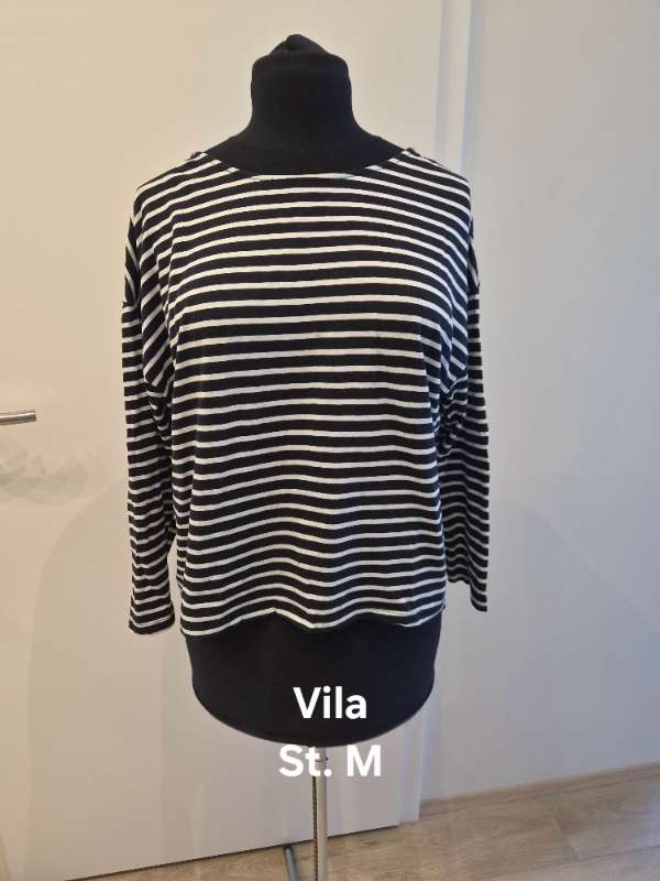 Svartur og hvítur röndóttur Vila langermabolur