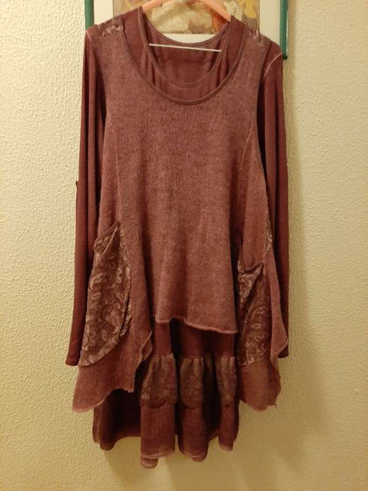 Síð ljós vínrauð mussa í 2 hlutum