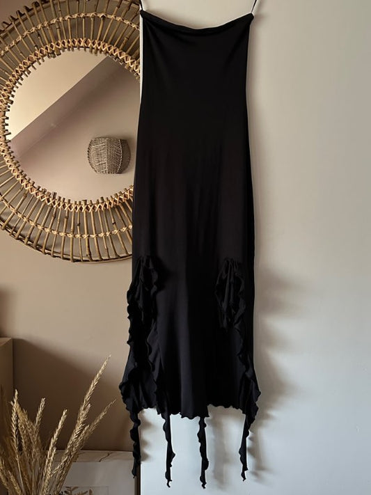 Black ruffle strapless dress