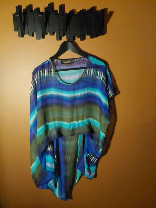 Blússa mesh blá græn miwa