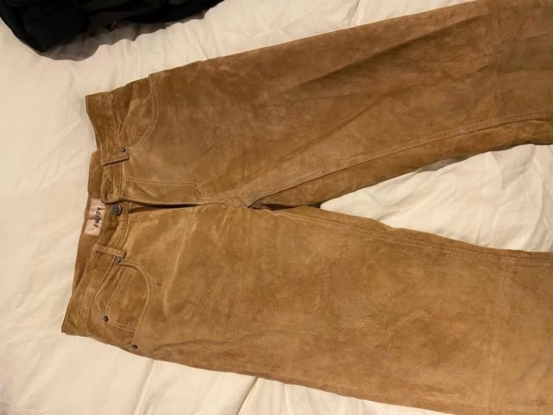 Brúnar suede buxur