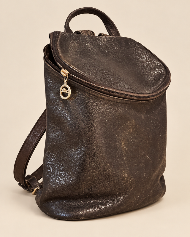 Longchamp brúnn leðurbakpoki