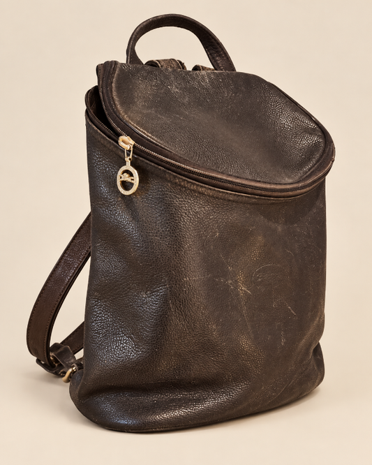 Longchamp brúnn leðurbakpoki
