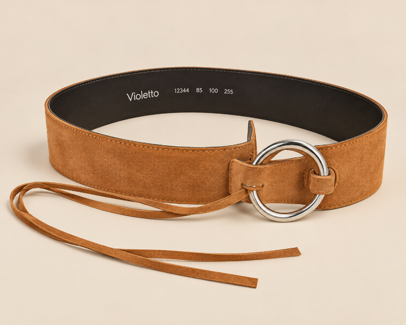 Koníaksbrúnt rúskinsleðurbelti, Violets