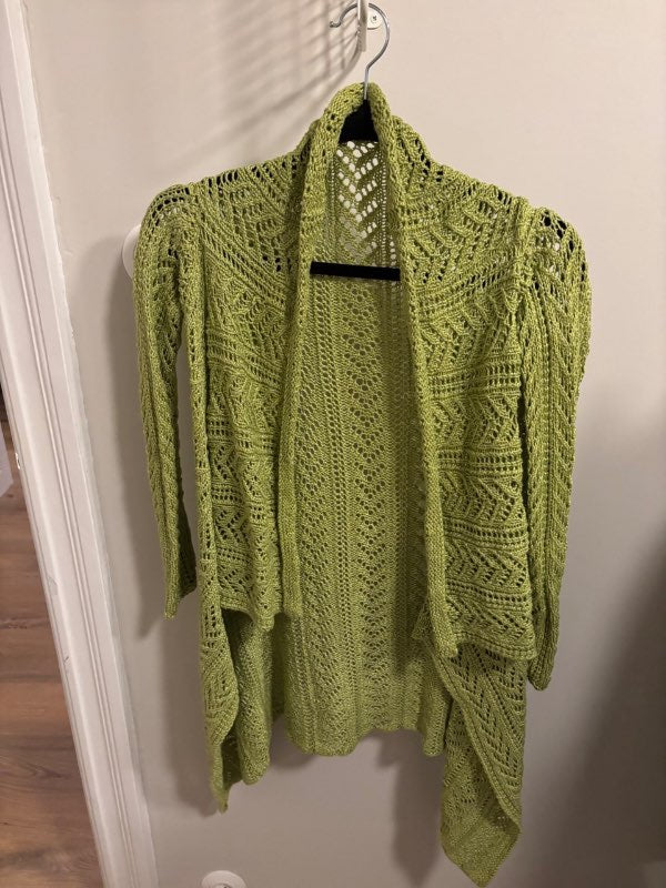 Handprjónuð græn opin peysa / cardigan