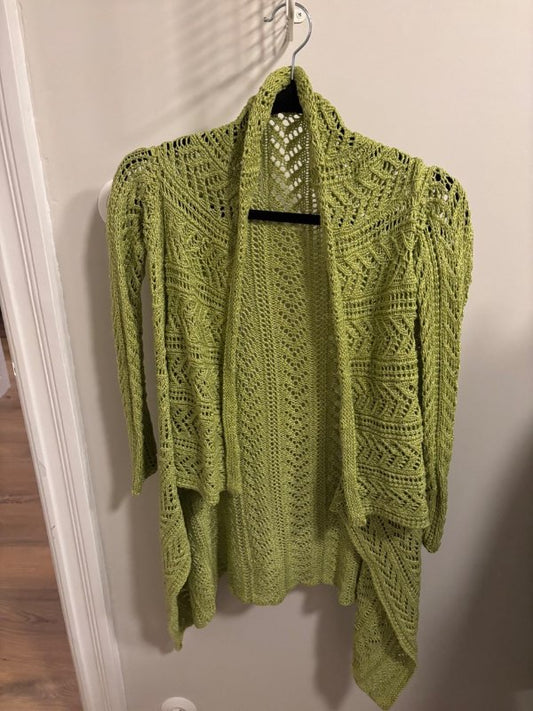 Handprjónuð græn opin peysa / cardigan