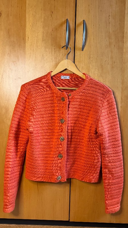 Coral knit cardigan with statement buttons