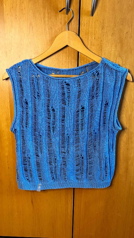Handmade blue knit top, 100% natural fabric,unworn