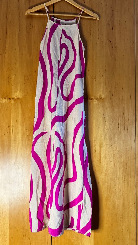 White & pink abstract print maxi dress