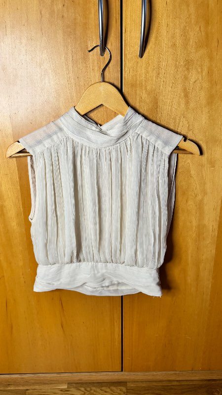 White pleated high-neck top