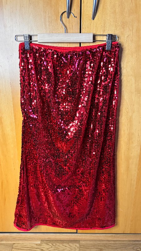Red sequin midi skirt