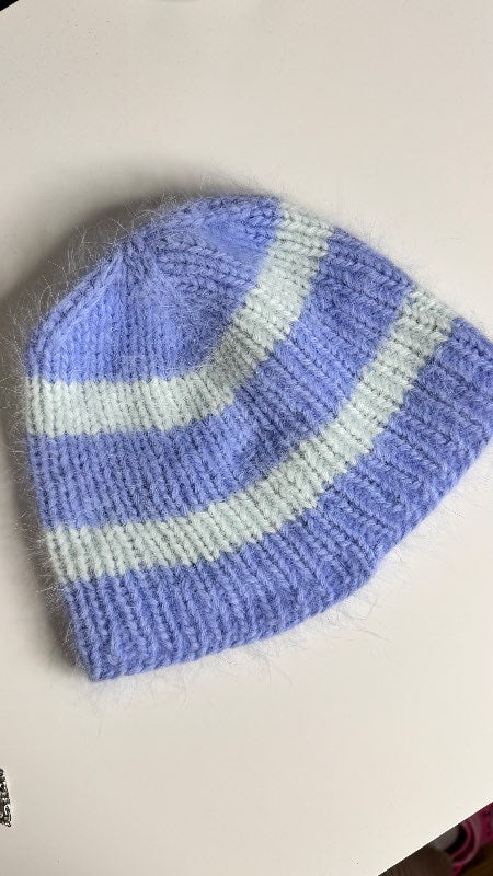 Blue fluffy knit beanie
