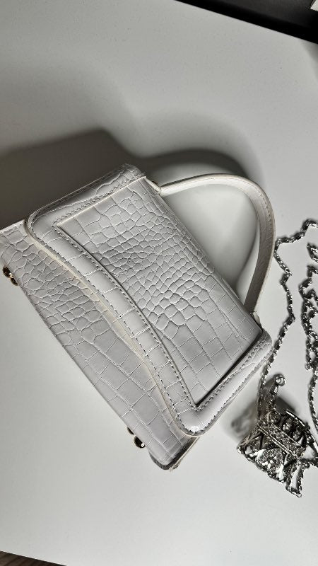 White croc-effect structured mini bag