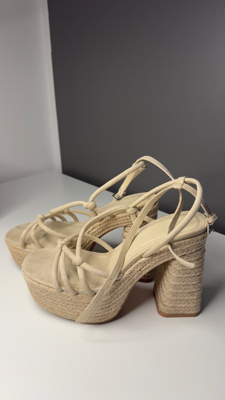 Beige espadrille platform heels
