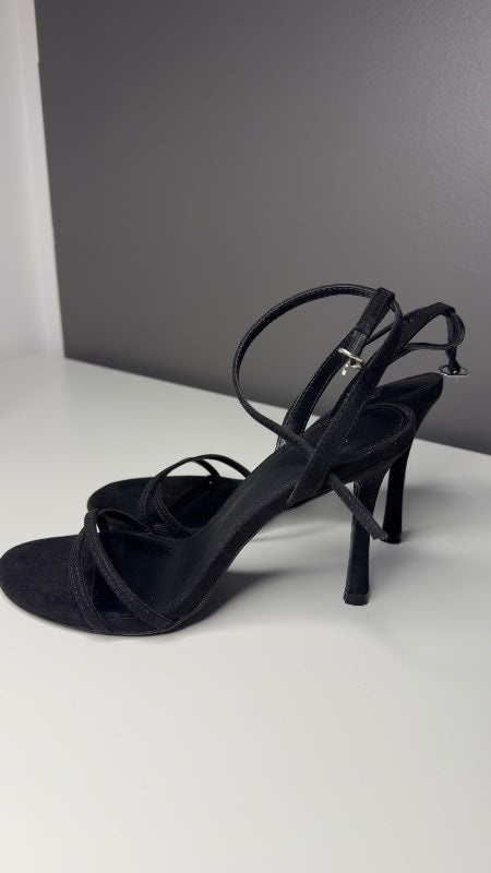 Black strappy high heel sandals — worn once