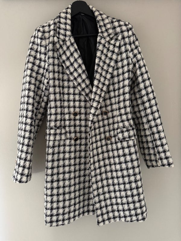 svart-hvítur köflóttur/tweed-jakki