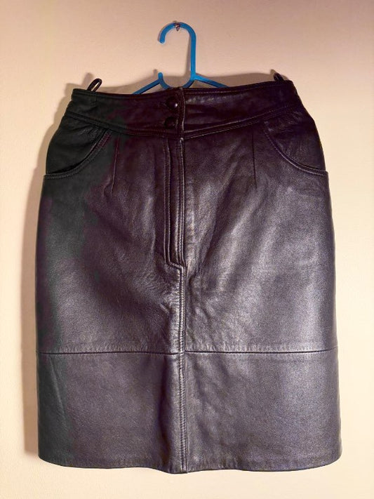 Vintage svart leðurpils