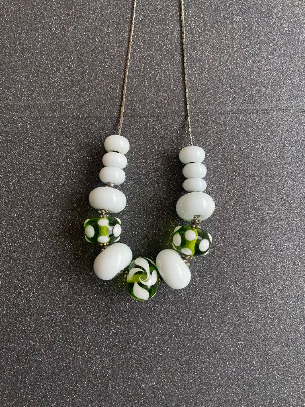 Murano glass beads white green