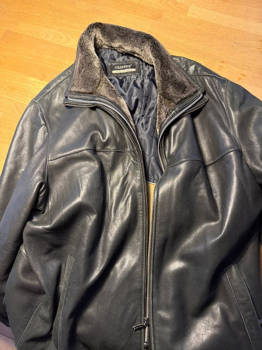 Leðurjakki trapper vintage svartur