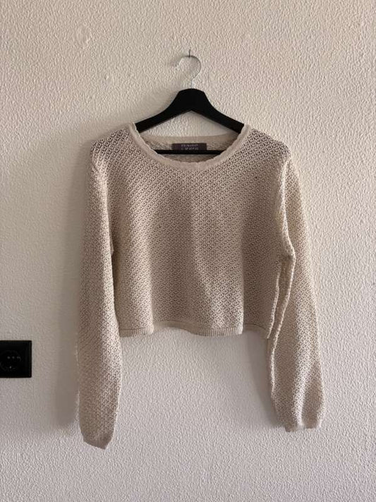 Beige stuttur prjónabolur