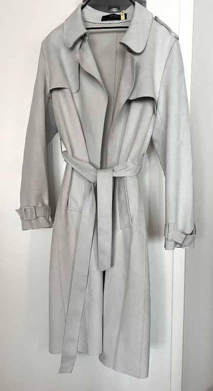 Zara faux suede trench coat (light grey)