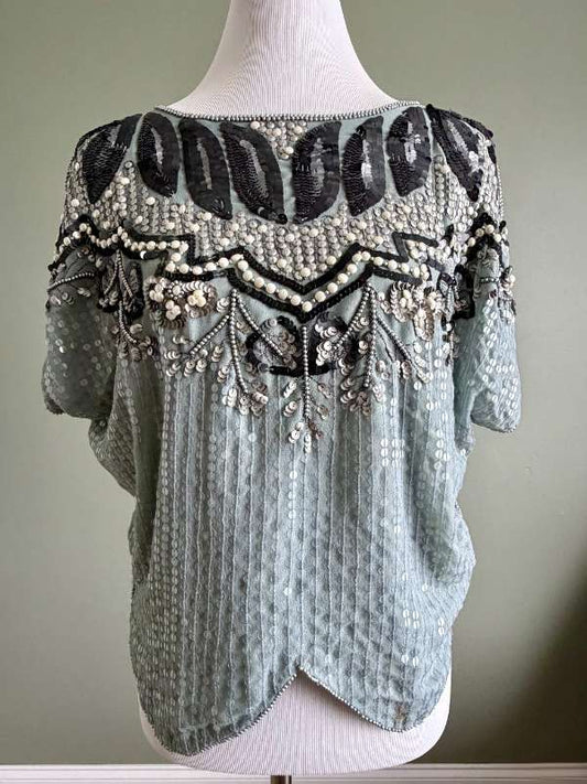 Topshop vintage pallíettur toppur grar og silfur