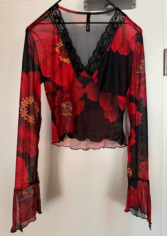 Vintage Y2K Floral Mesh Lace V-Neck Top