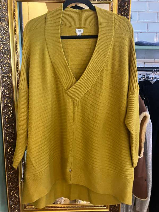 Mustart V-neck prjónapeysa