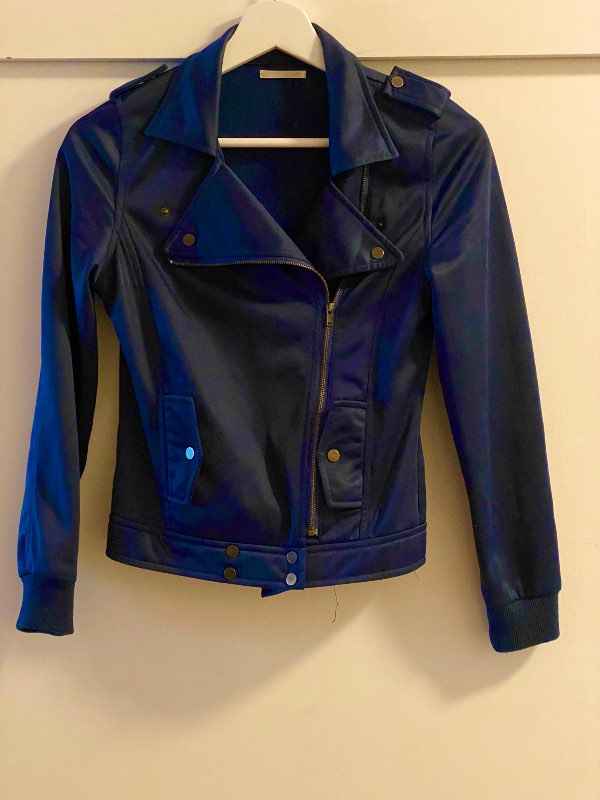 Blue crop biker jacket