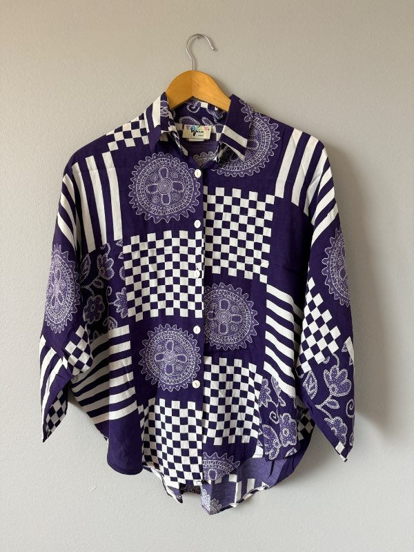 Vintage fjólublá og hvít skyrta
