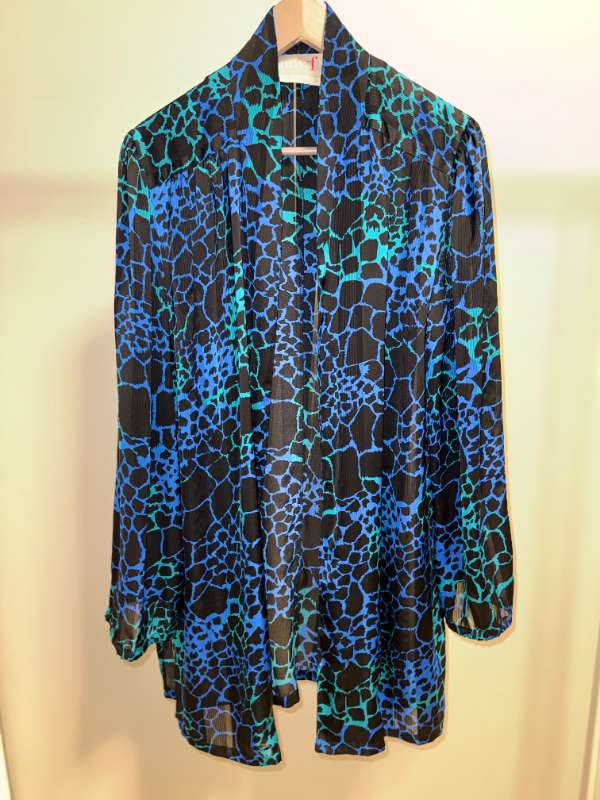 Vintage Kimono Jakki – Leopard Blár/Grænn/Svartur