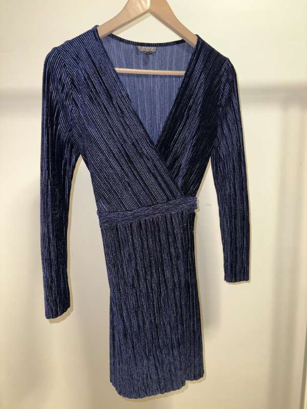 Topshop – Wrap Kjóll Ribbed Velúr – Dökkblár