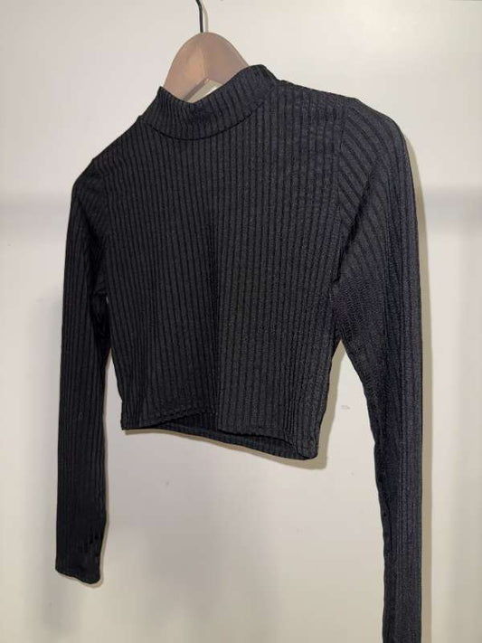 Síðeram Crop Top – Svartur, Ribbed